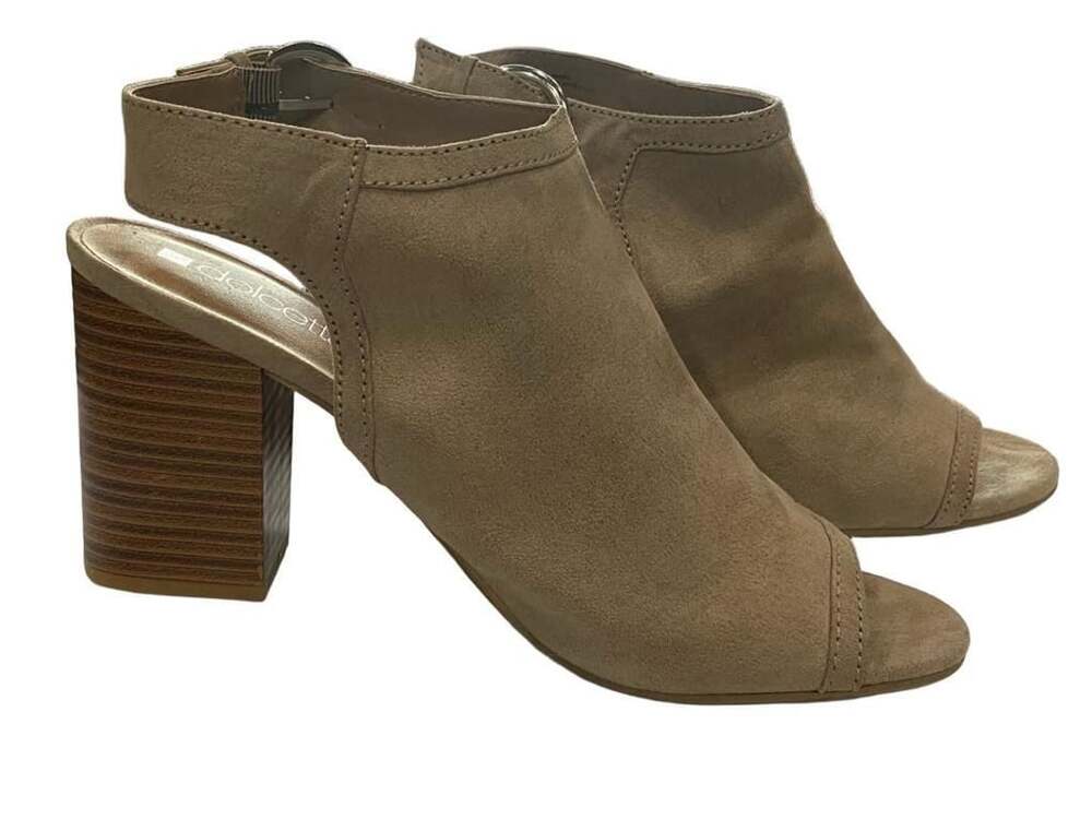 Dolcetta Libbie Size 11M Beige Suede Peep Toe Slingback Block Heel Booties
